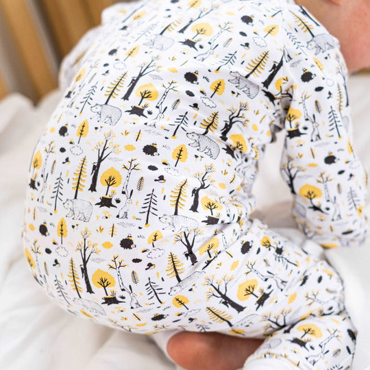 The Walk in the Woods ZippySuit. The perfect baby grow has a 2-way zip for quick and easy changes, foldable mitts and foldable feet pouches.