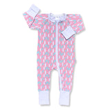 The Pink Leaves ZippySuit. The perfect baby grow has a 2-way zip for quick and easy changes, foldable mitts and foldable feet pouches.